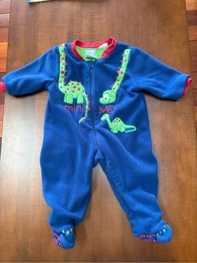 Blue Dino Fleece Footed One-Piece for Kids 6-12 months
